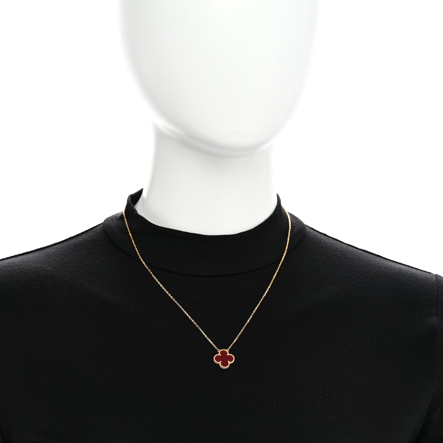 18K Yellow Gold Carnelian Vintage Alhambra Pendant Necklace