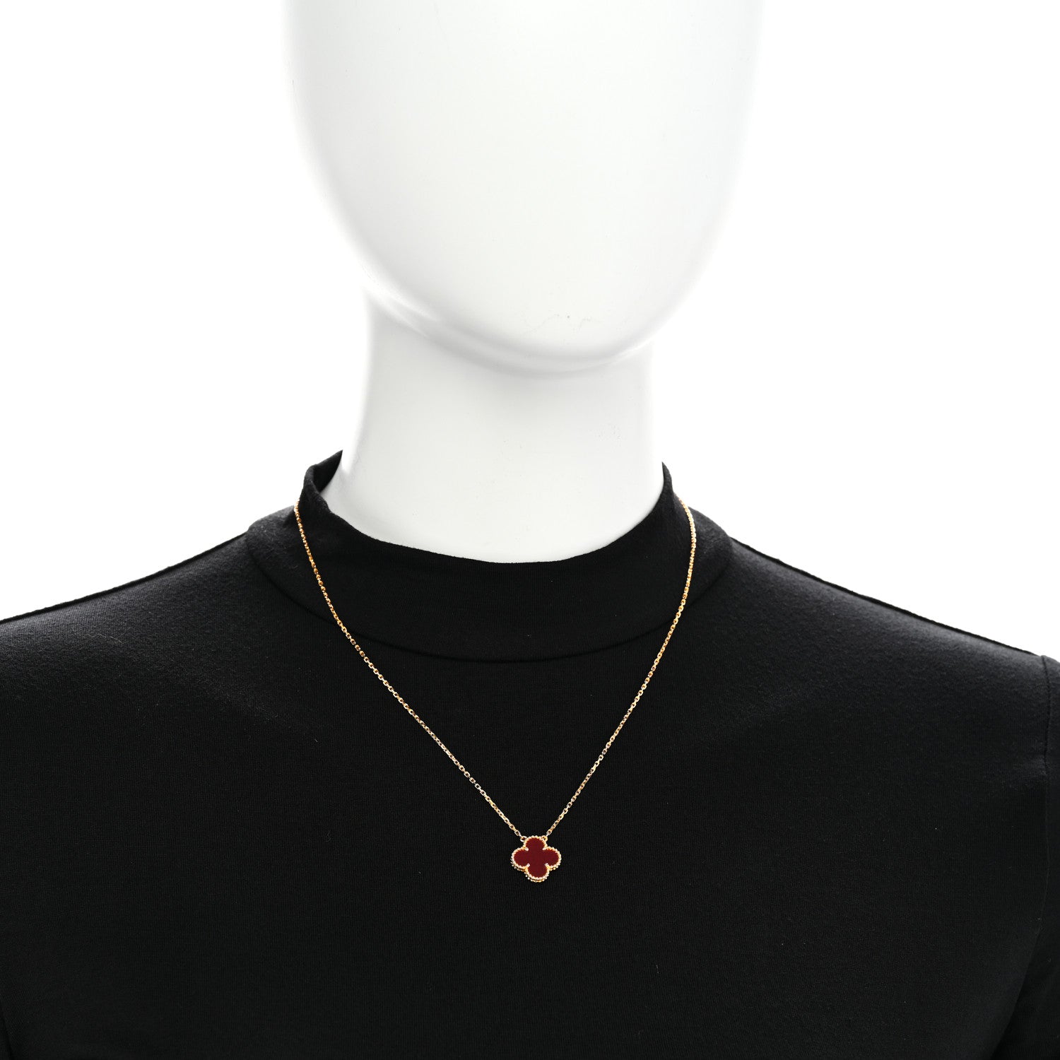 Van Cleef & Arpels 18K Yellow Gold Carnelian Vintage Alhambra Pendant Necklace 2 of 5