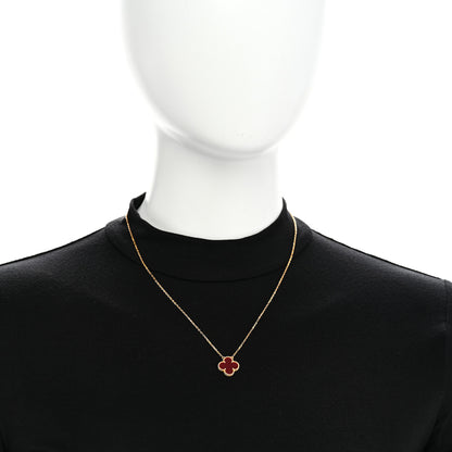 Van Cleef & Arpels 18K Yellow Gold Carnelian Vintage Alhambra Pendant Necklace 2 of 5