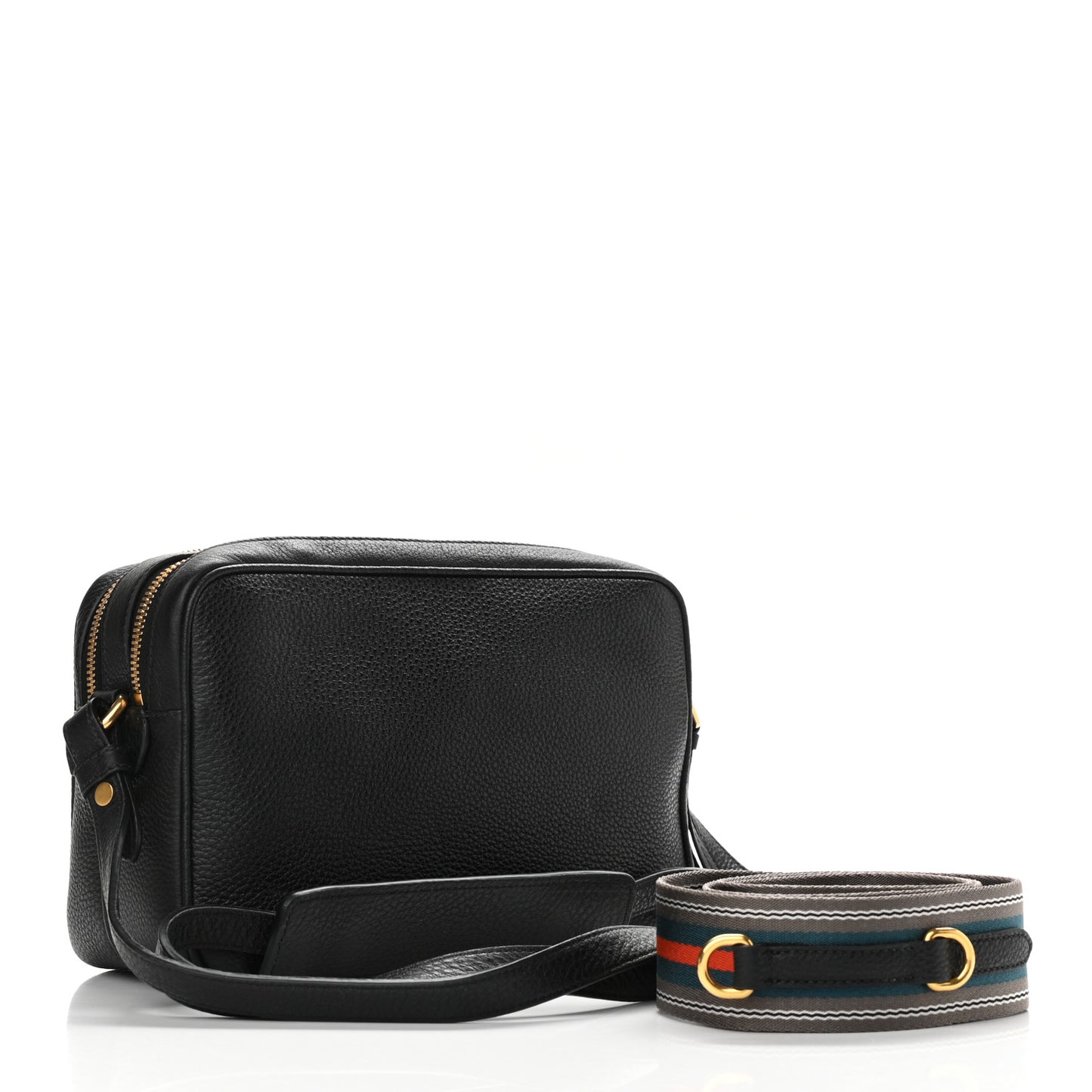 Vitello Daino Medium Double Zip Shoulder Bag Black