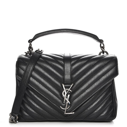 Saint Laurent Sheepskin Matelasse Chevron Monogram Medium College Bag Black 1 of 7