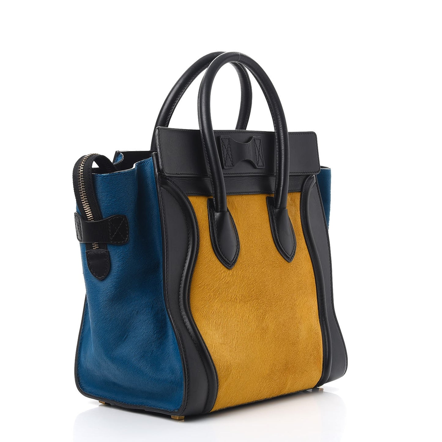 Pony Hair Tri-color Mini Luggage Royal Blue
