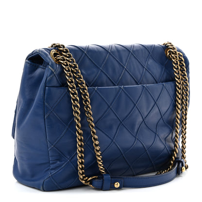 Chanel Calfskin Diamond Debossed Large Cosmos Flap Blue 3 of 11