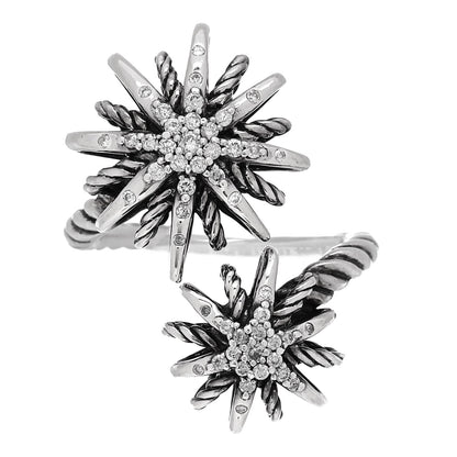 David Yurman Sterling Silver Diamond 28mm Open Starburst Ring 54 6.75 1 of 4