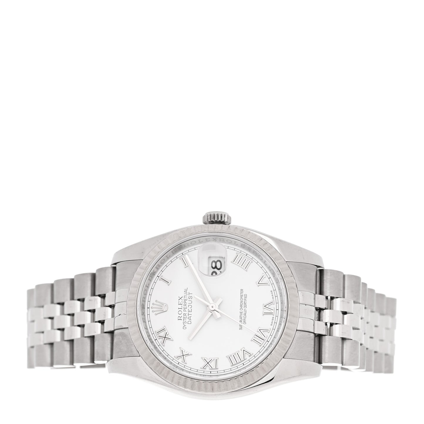 Stainless Steel 18K White Gold 36mm Oyster Perpetual Datejust Watch White Roman 116234