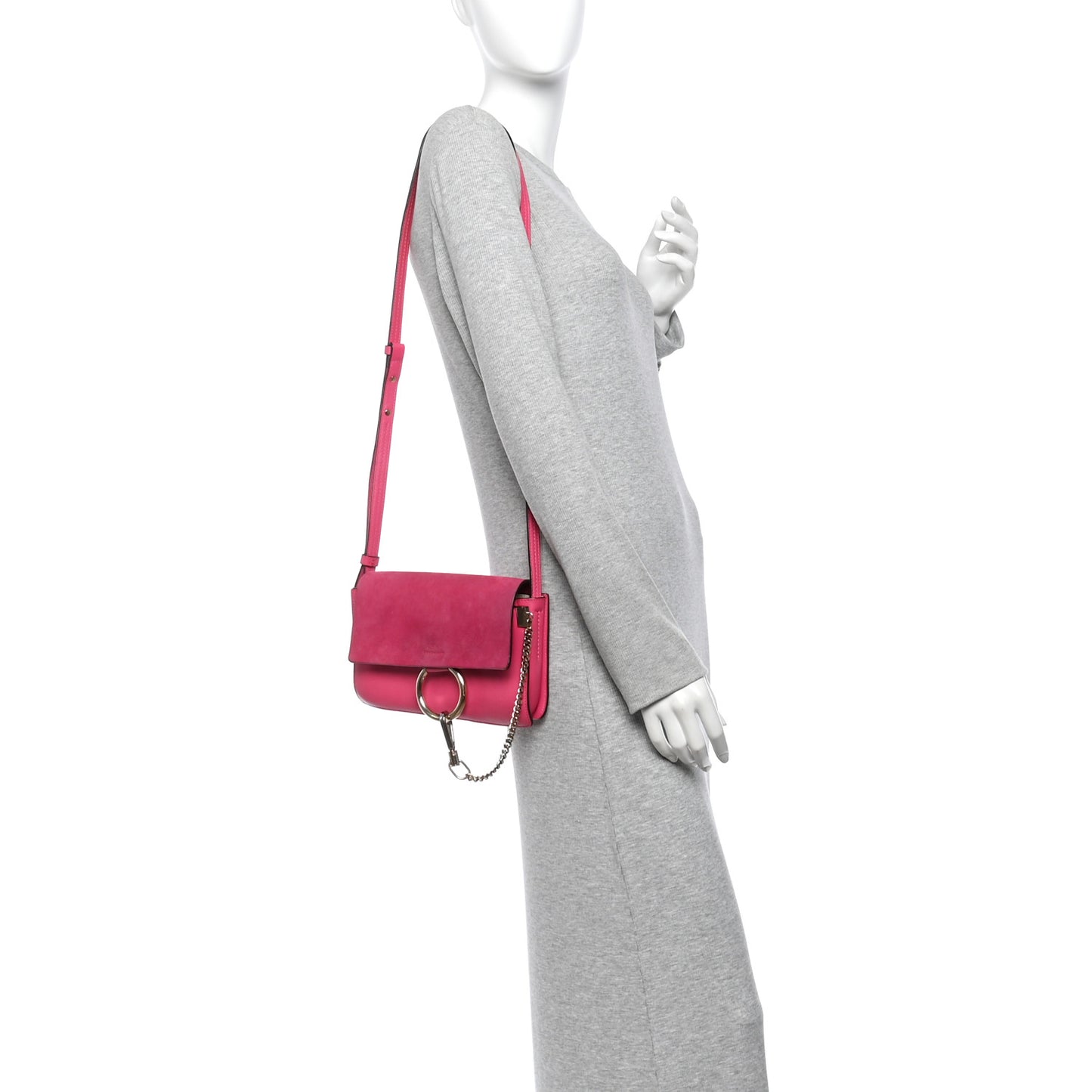 Suede Calfskin Small Faye Shoulder Bag Fuchsia Rose