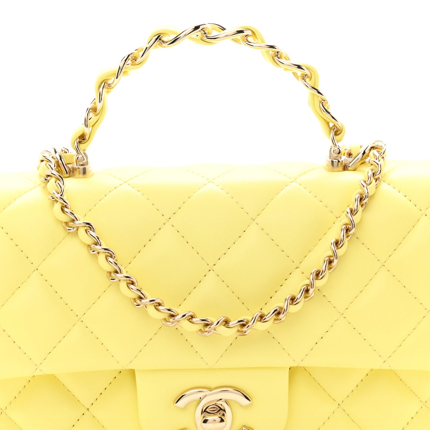 Lambskin Quilted Mini Chain Top Handle Rectangular Flap Light Yellow