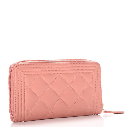 Chanel Caviar Quilted Boy Small Zip Around Wallet Pink 3 of 8