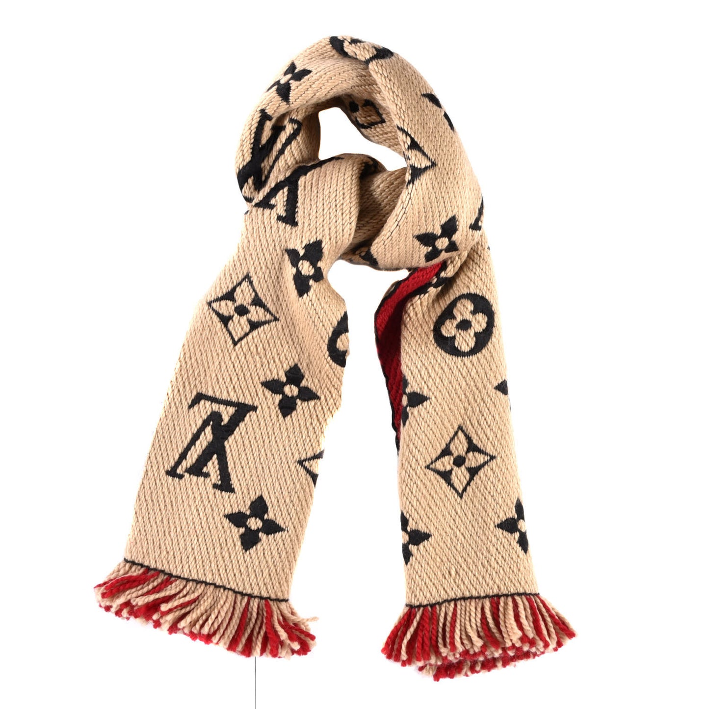 Wool Silk Logomania Duo Scarf Beige Red