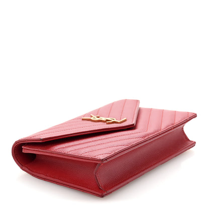 Saint Laurent Grain De Poudre Matelasse Chevron Monogram Envelope Chain Wallet New Red 4 of 13