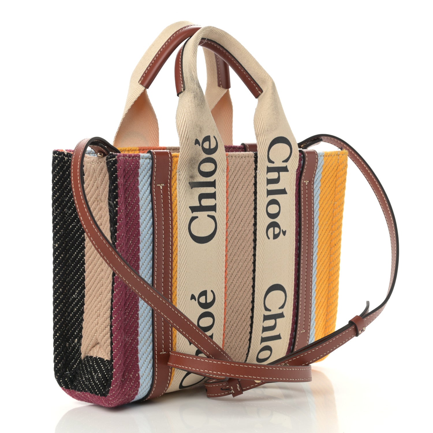 Chloe Cotton Calfskin Small Woody Striped Ribbon Tote Multicolor 3 of 11