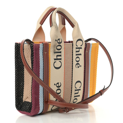Chloe Cotton Calfskin Small Woody Striped Ribbon Tote Multicolor 3 of 11