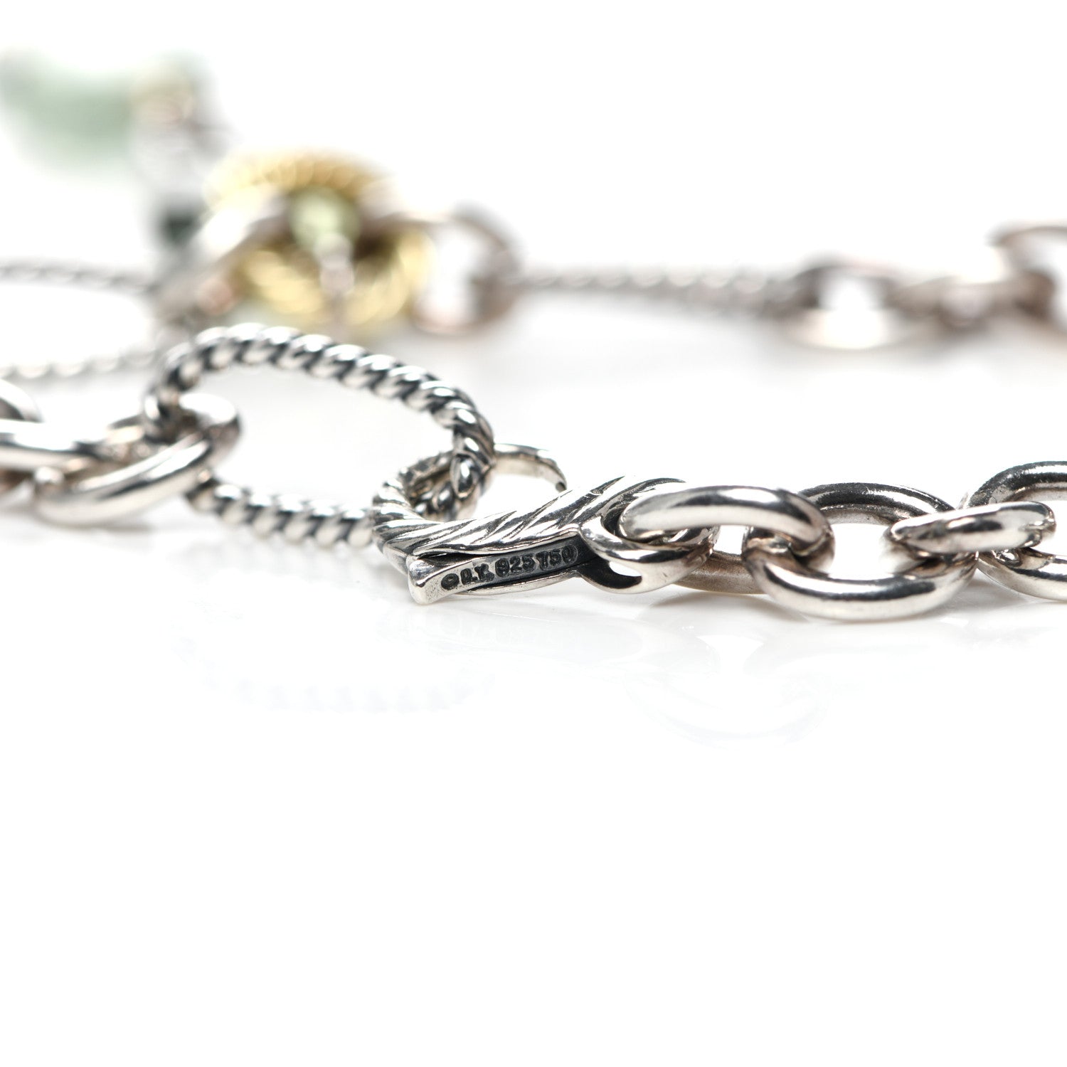 David Yurman Sterling Silver 18K Yellow Gold Prasiolite Lariat Necklace 5 of 6