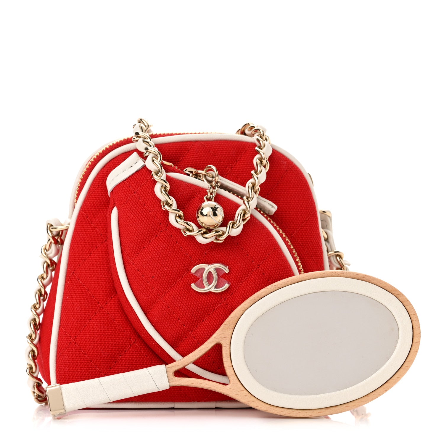 Chanel Canvas Calfskin Tennis Racket Clutch With Chain Red White 1 of 11