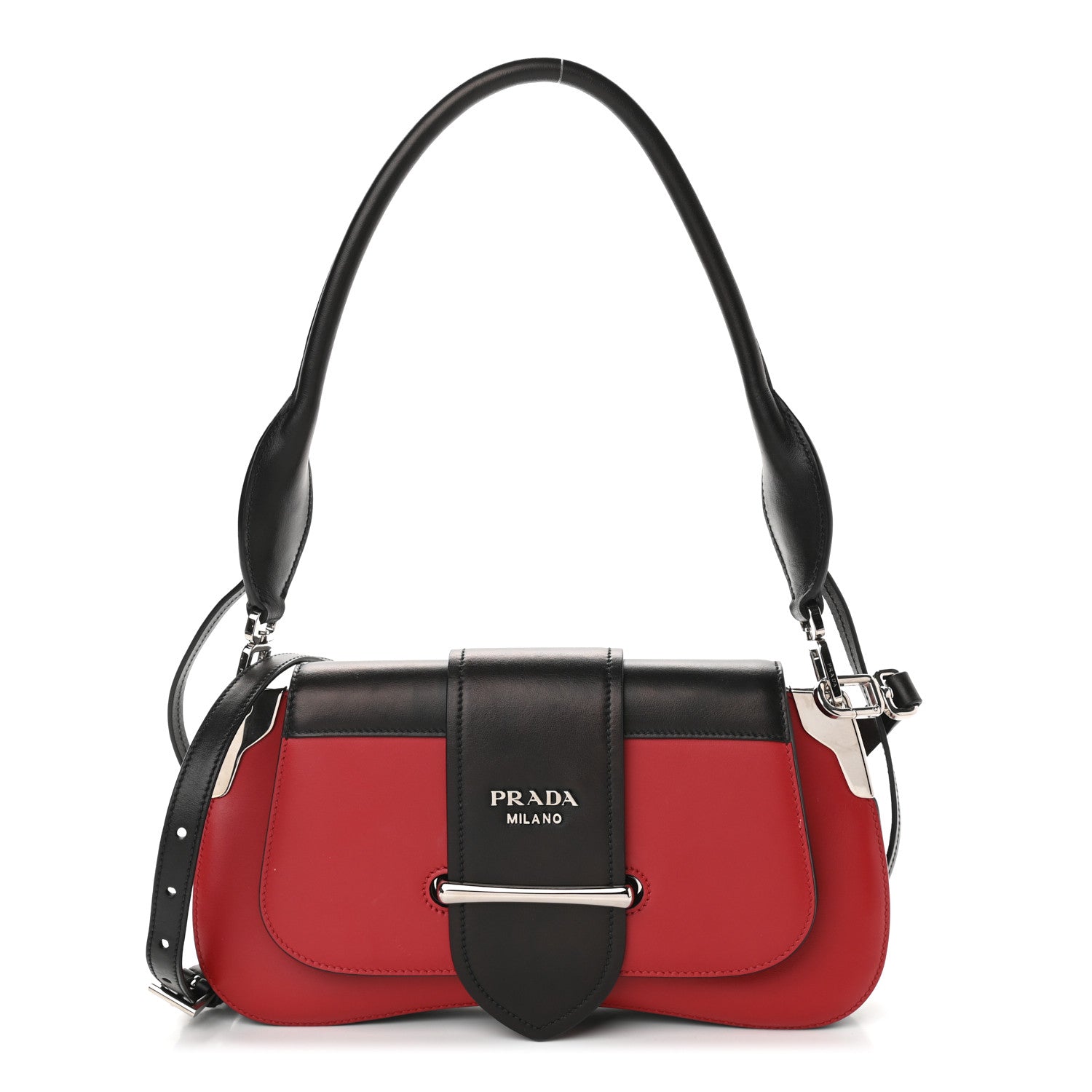 Prada City Calfskin Sidonie Shoulder Bag Rosso Black 1 of 10