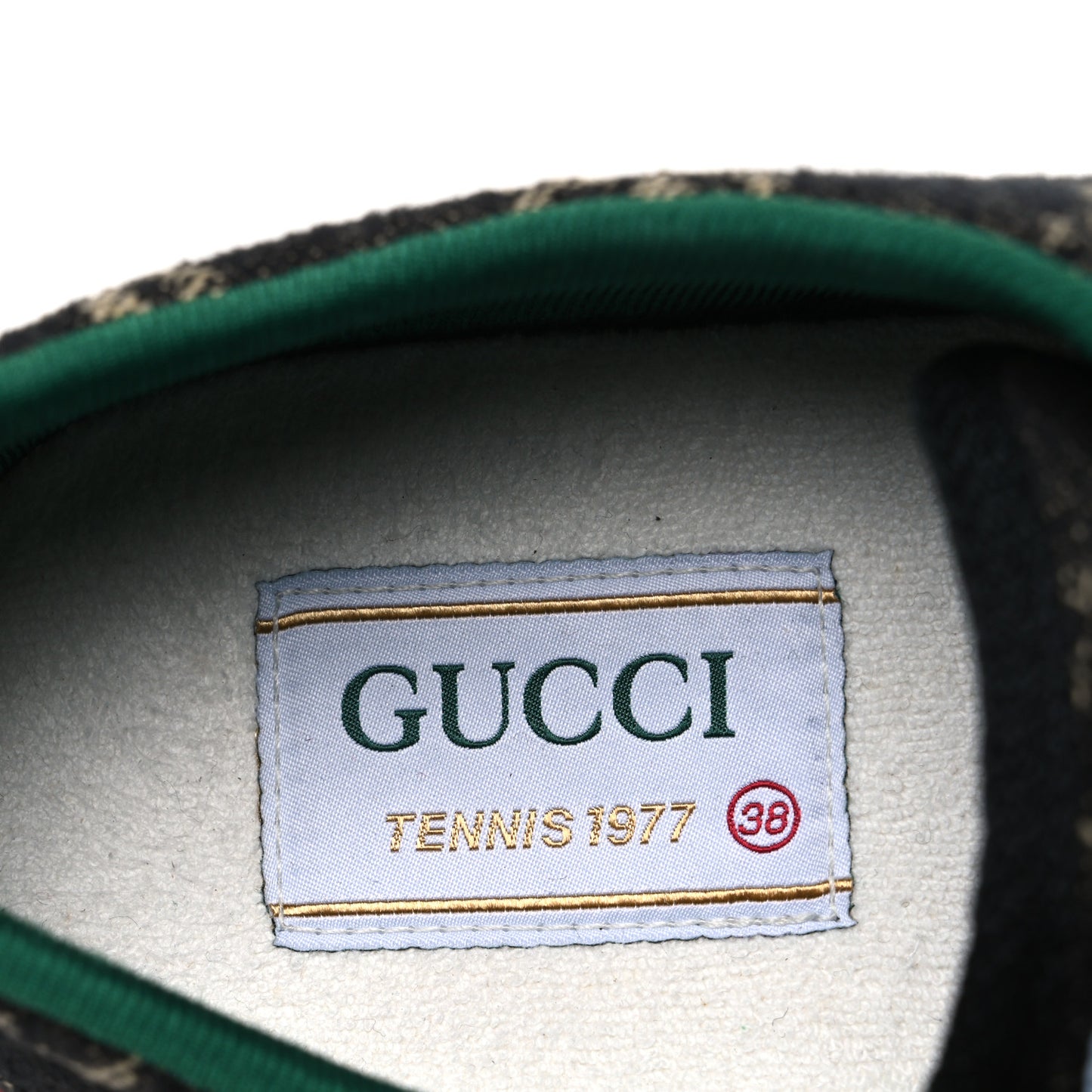 New Denim GG Monogram Web Womens 1977 Tennis Sneakers 38 Black Ivory