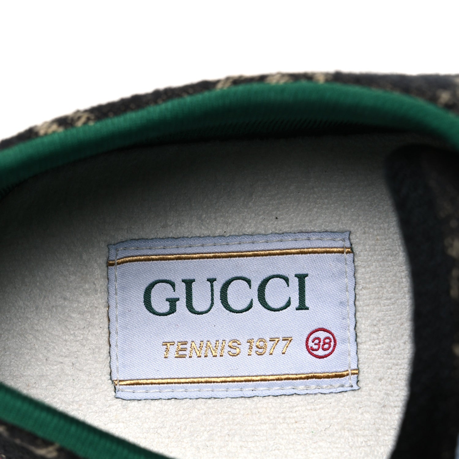Gucci New Denim GG Monogram Web Womens 1977 Tennis Sneakers 38 Black Ivory 9 of 10
