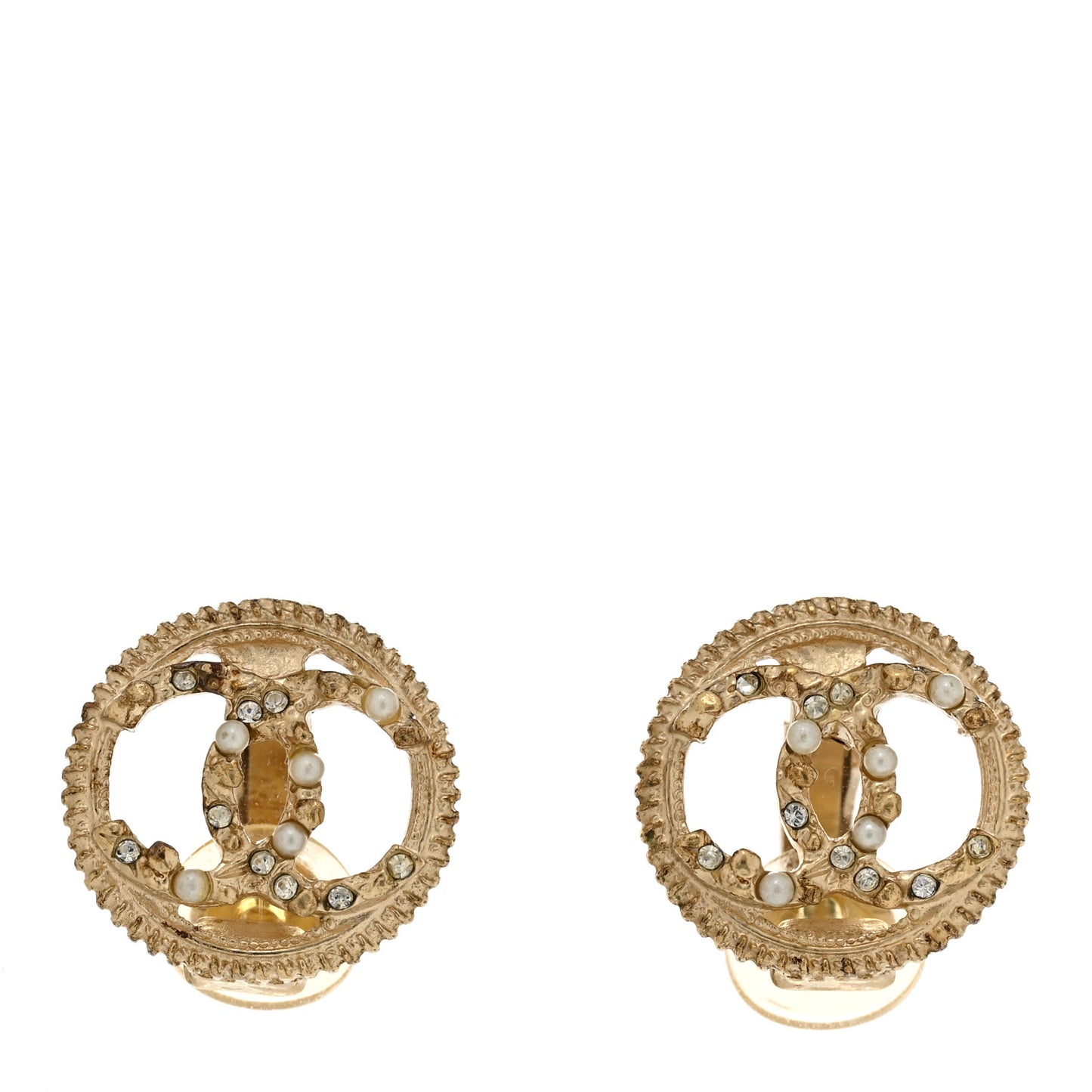 Pearl Crystal CC Round Clip On Earring Gold