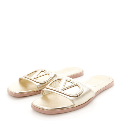 Valentino Garavani Metallic Nappa Vlogo Flat Slide Sandals 39 Antique Brass 4 of 9