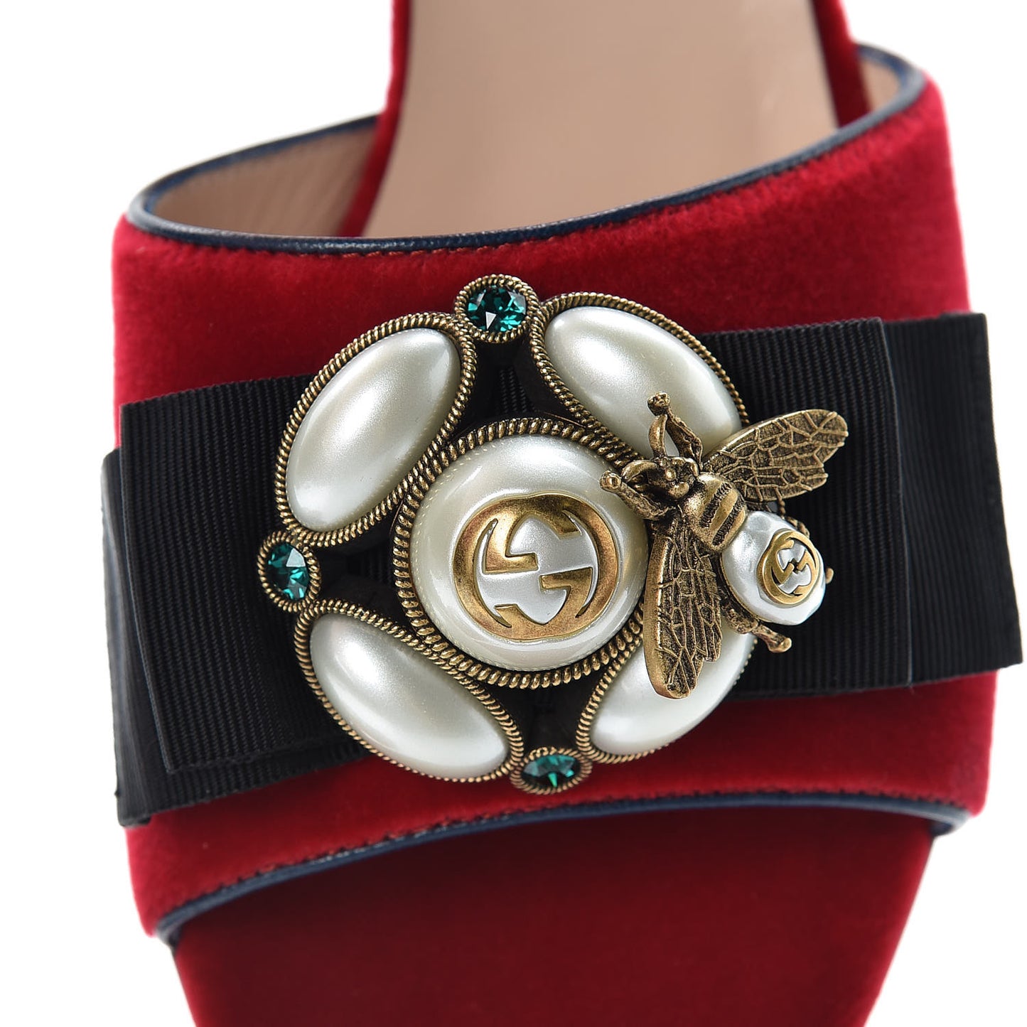 Velvet Etoile Pearl Embellished Mid Heel Slide Sandals 39 Hibiscus Red Black Blue Agata