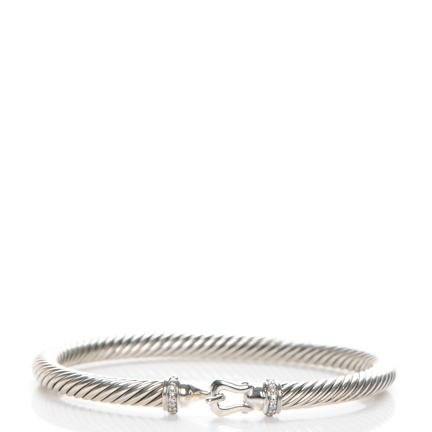 David Yurman Sterling Silver Diamond 5mm Cable Buckle Bracelet 1 of 6