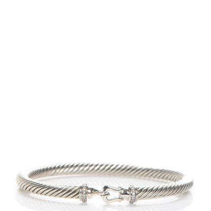 David Yurman Sterling Silver Diamond 5mm Cable Buckle Bracelet 1 of 6