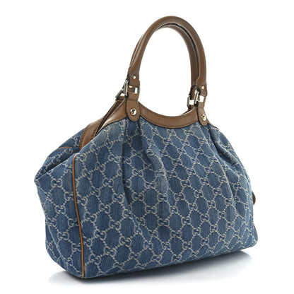 Gucci Denim Monogram Medium Sukey Tote Blue 3 of 11