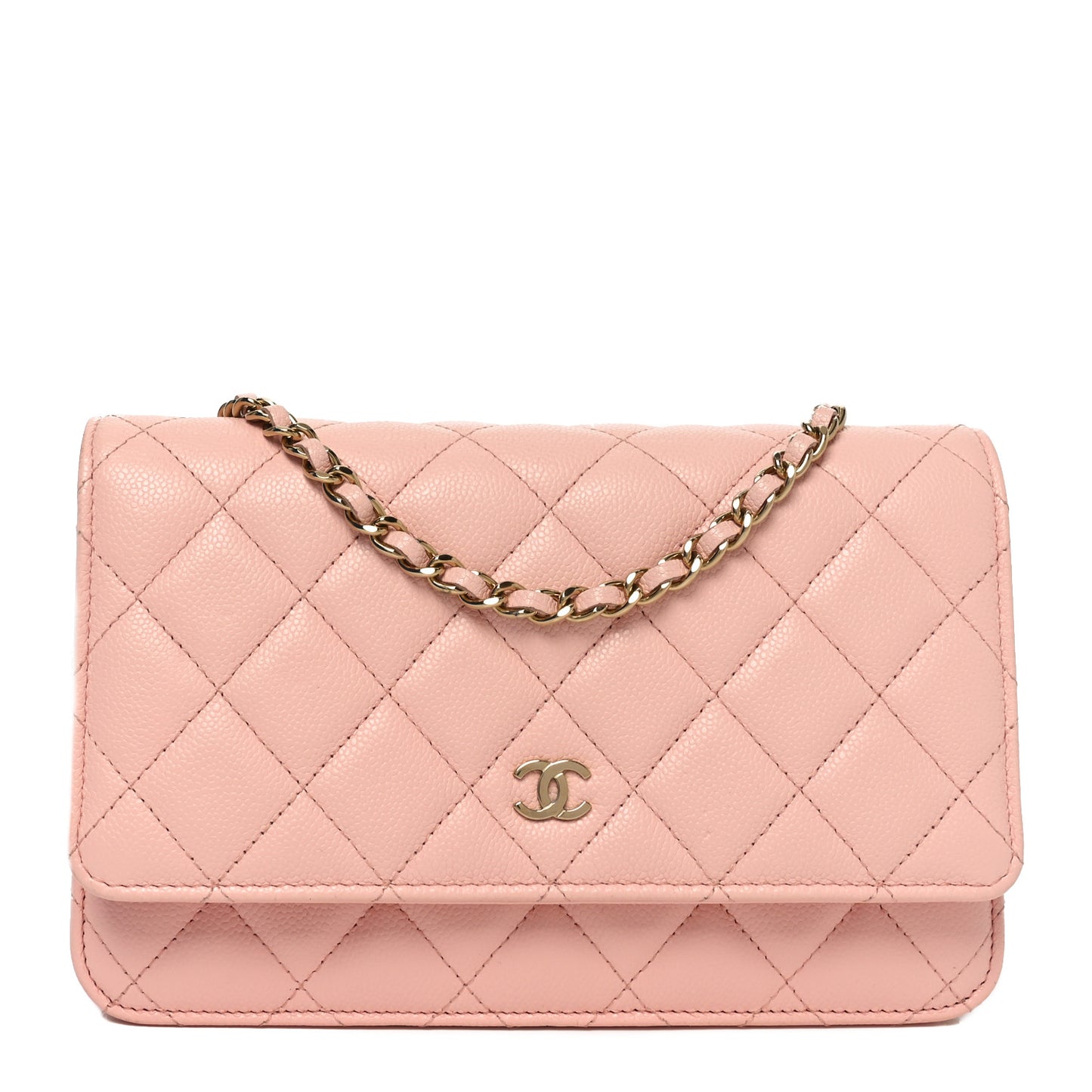 Caviar Quilted Wallet on Chain WOC Light Pink