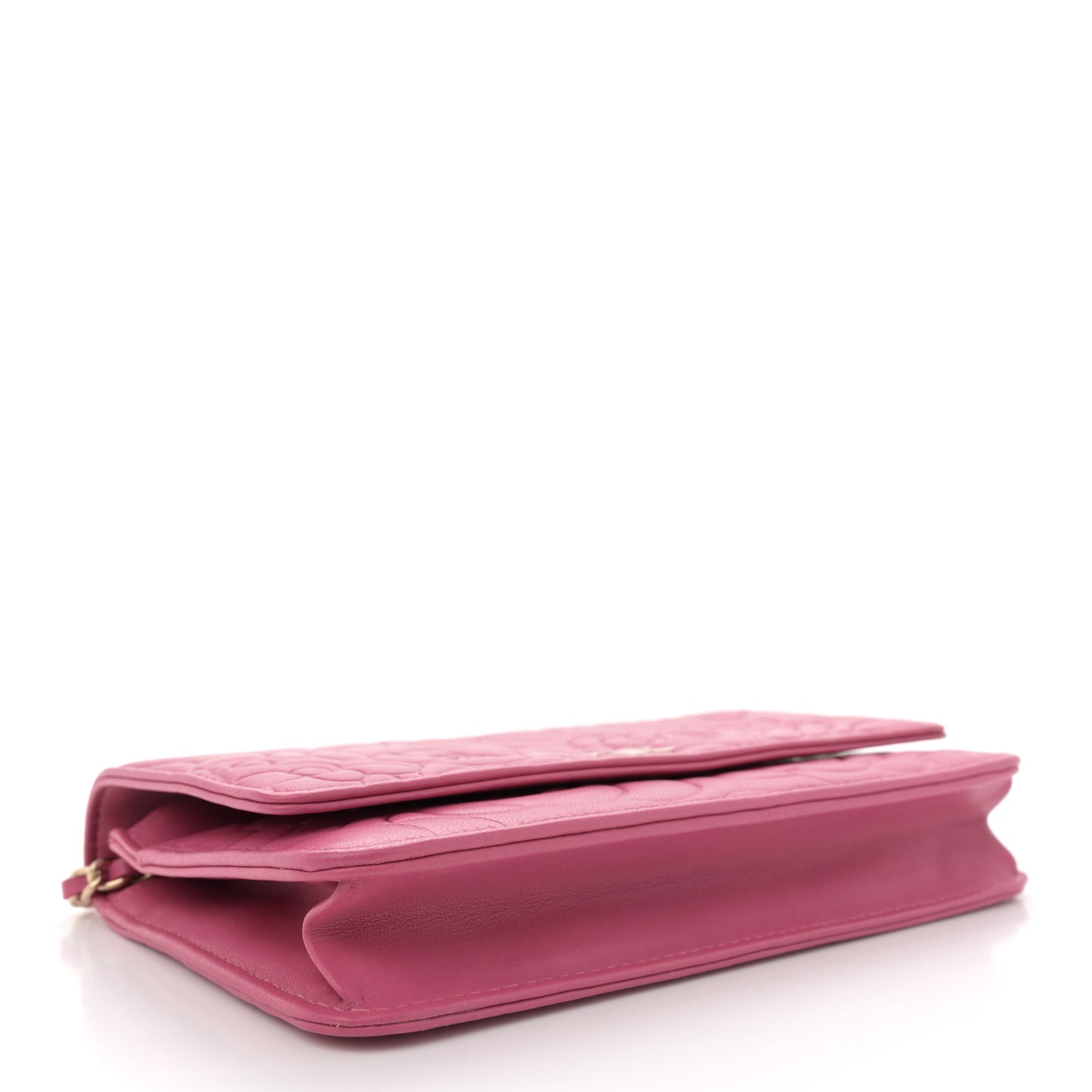 Lambskin Camellia Embossed Wallet on Chain WOC Pink