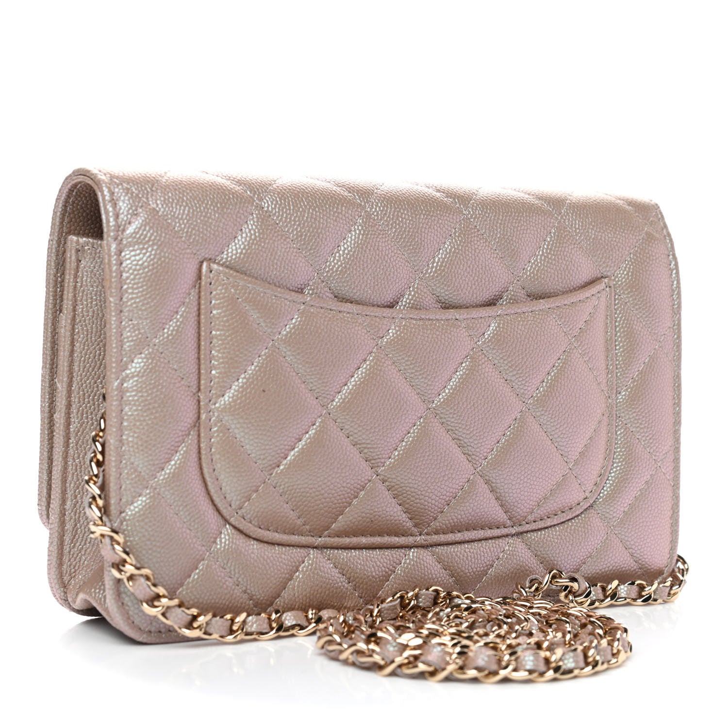 Chanel Iridescent Caviar Quilted Wallet On Chain WOC Beige 2 of 4