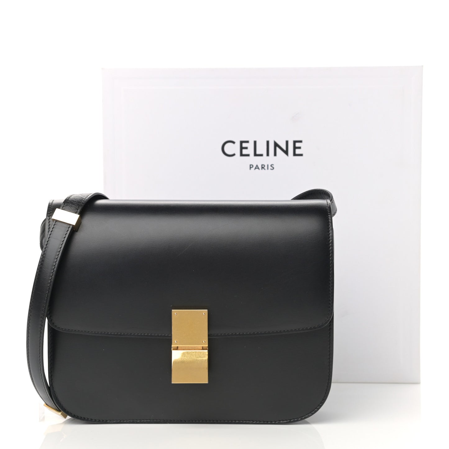 Box Calfskin Medium Classic Box Flap Bag Black