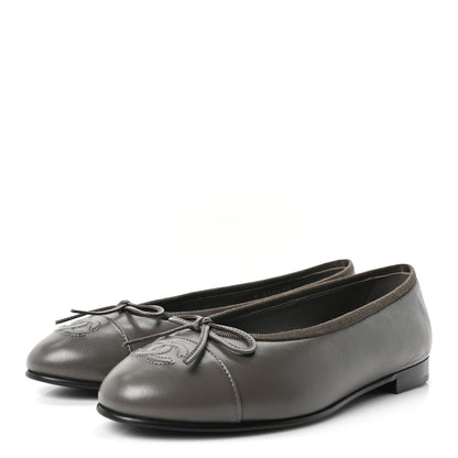 Chanel Lambskin Cap Toe CC Ballerina Flats 37 Dark Grey 4 of 10