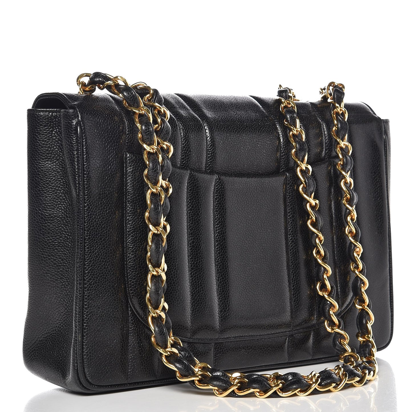 Caviar Vertical Quilted Jumbo Single Flap Black
