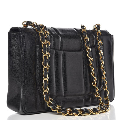 Chanel Caviar Vertical Quilted Jumbo Single Flap Black 3 of 11
