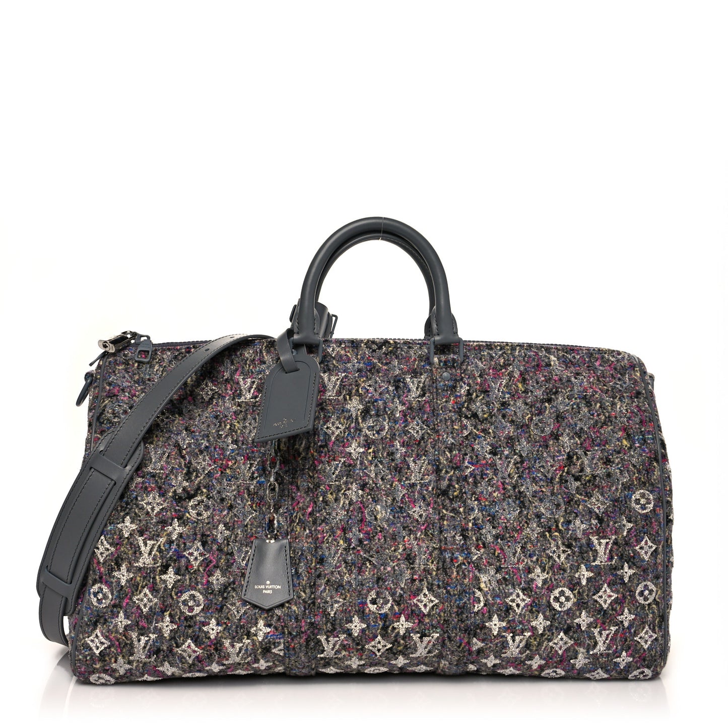Wool Cotton Monogram Jacquard Embroidered LV Felt Keepall Bandouliere 50 Gris