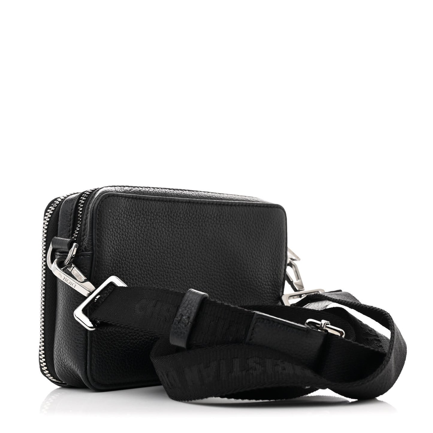 Grained Calfskin Double Zip Crossbody Black