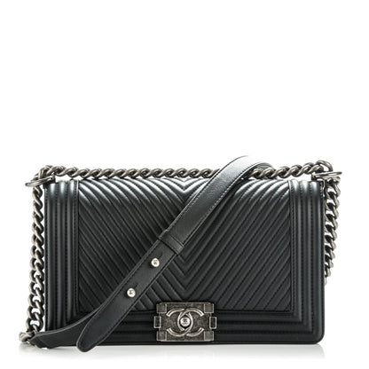 Chanel Calfskin Chevron Medium Boy Flap Black 1 of 8