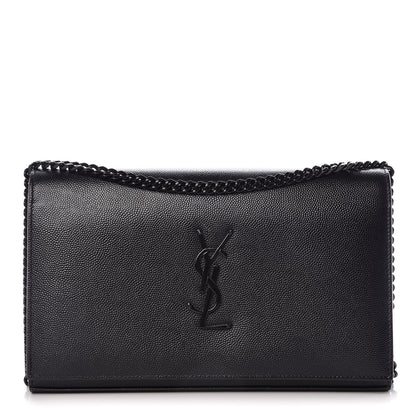Saint Laurent Grain De Poudre Matelasse Chevron Monogram Chain Wallet Black 1 of 13