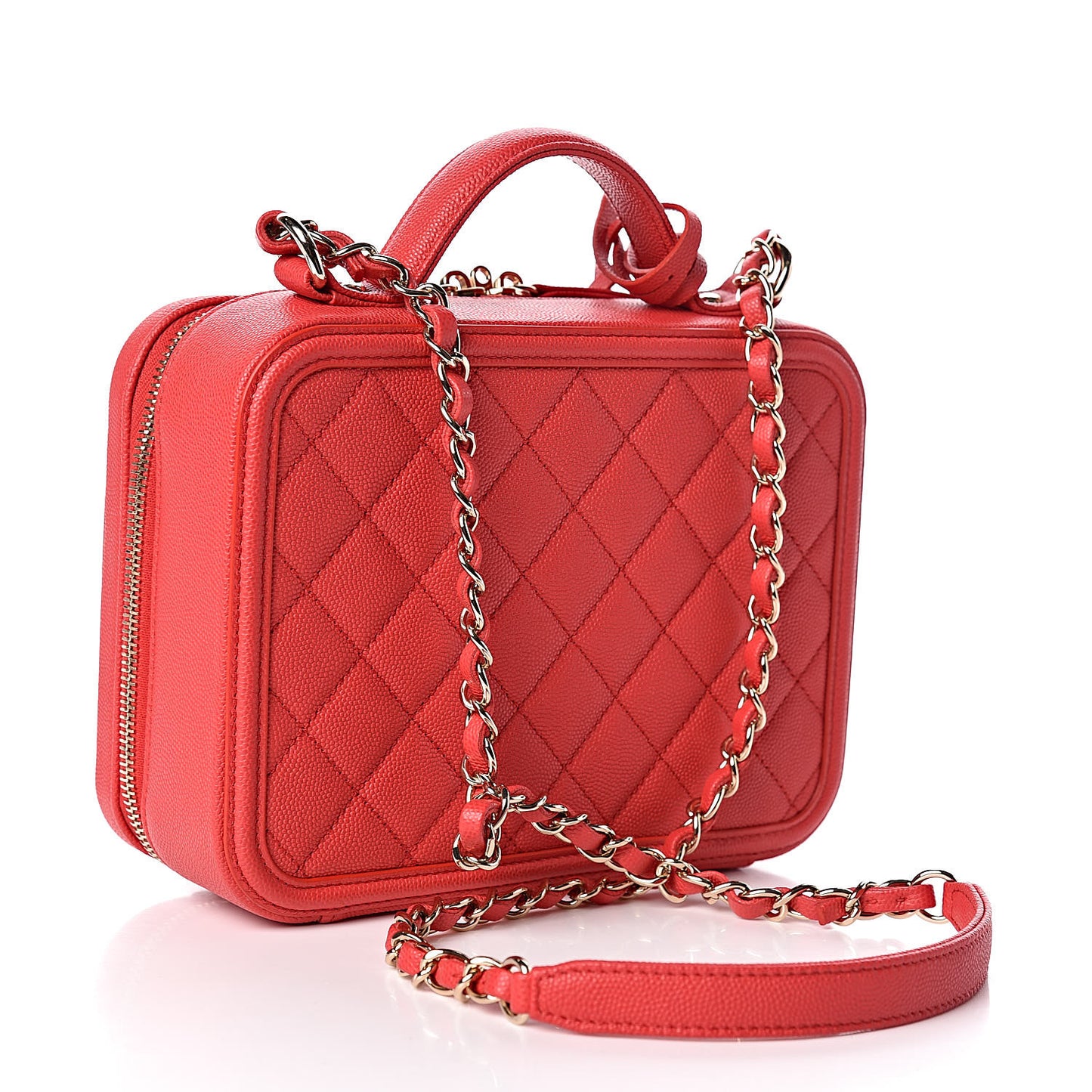 Caviar Quilted Medium CC Filigree Vanity Case Red