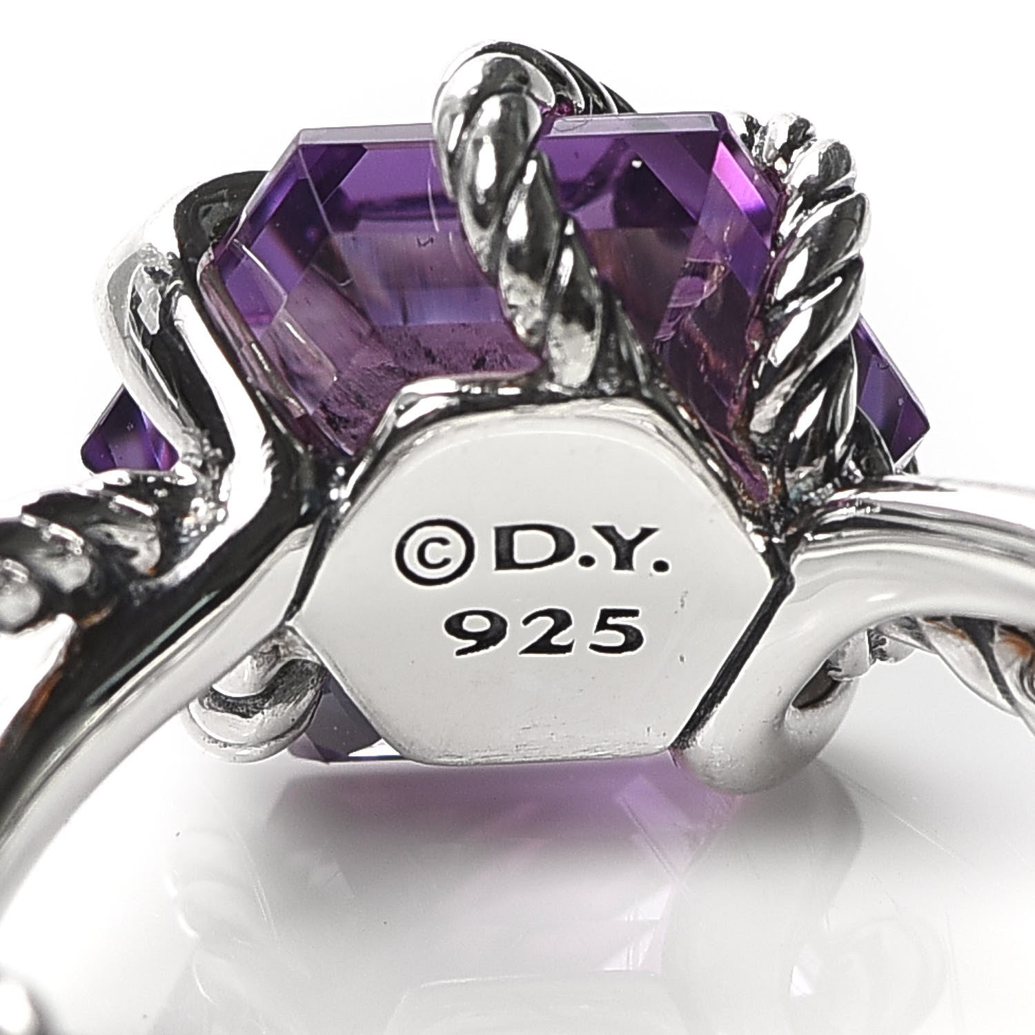 David Yurman Sterling Silver Diamond Amethyst 10mm Cable Wrap Ring 50 5.5 4 of 4