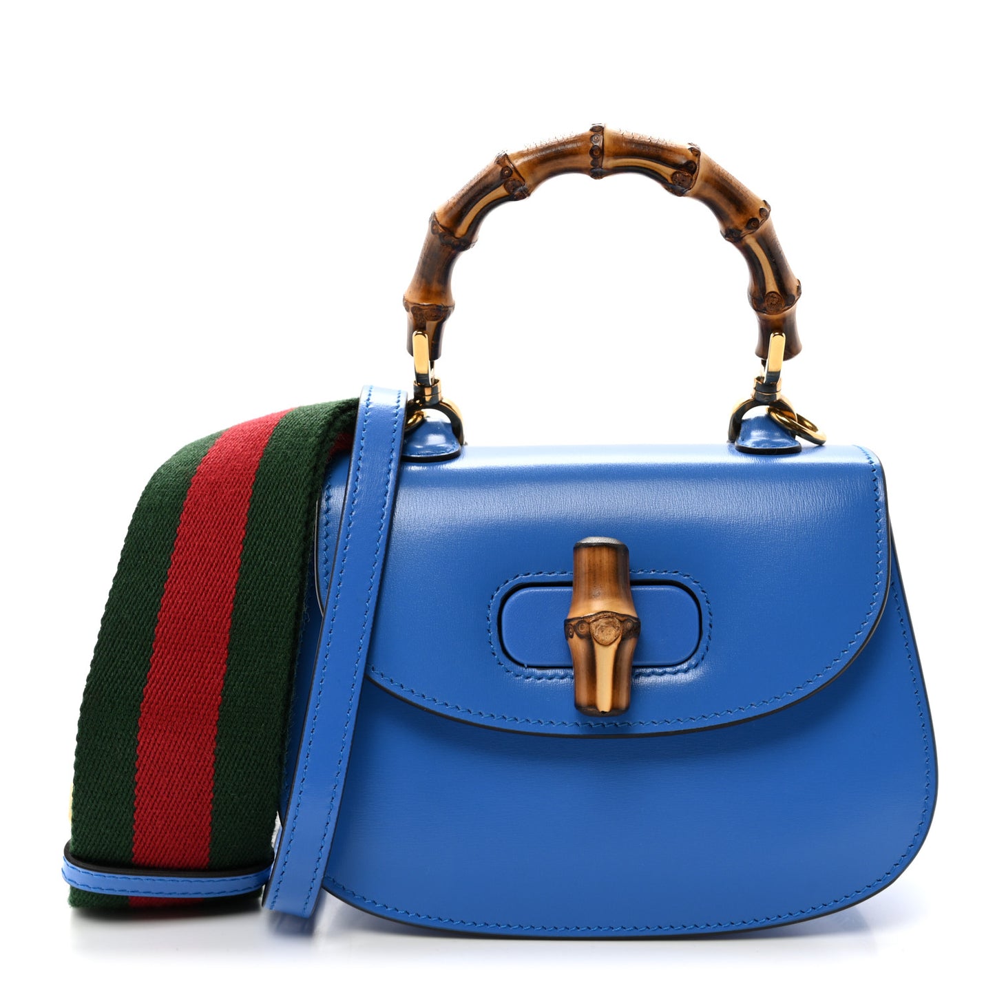 Boarded Dyana Lux Calfskin Web Mini Bamboo 1947 Top Handle Bag Blue