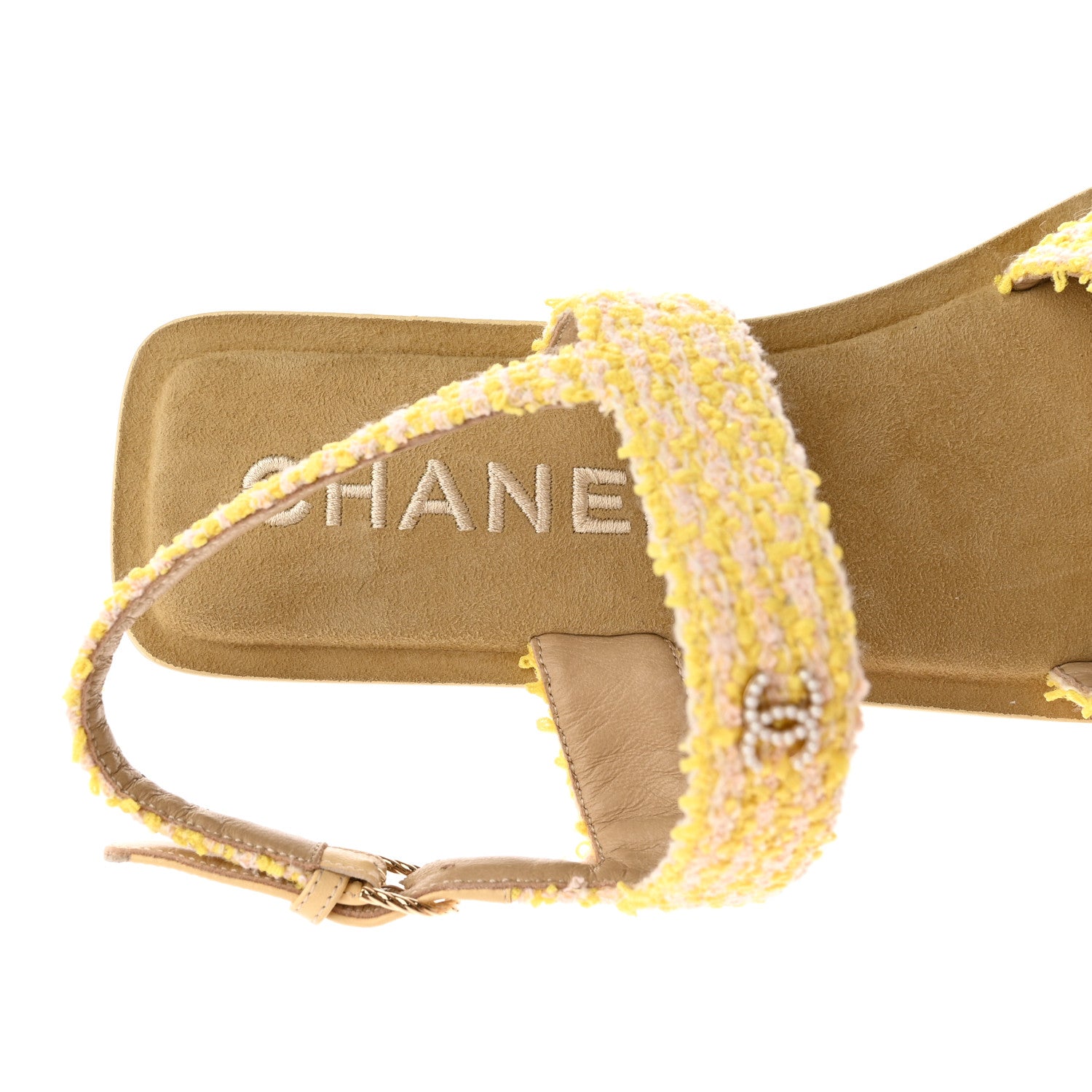 Chanel Tweed CC Sandals 40 Yellow Light Pink 7 of 11