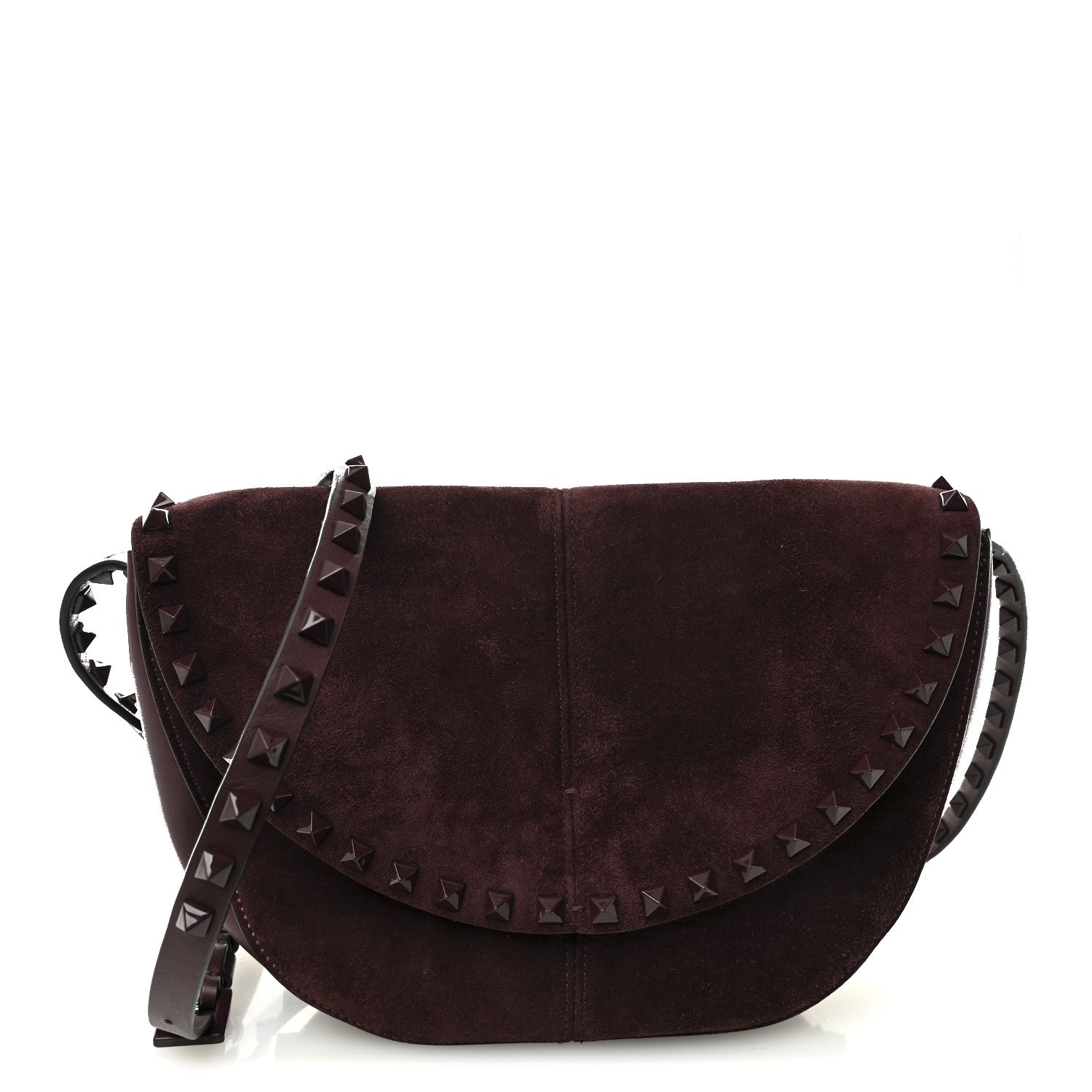 Valentino Garavani Suede Calfskin Rockstud Halfmoon Saddle Bag Rubin 1 of 9