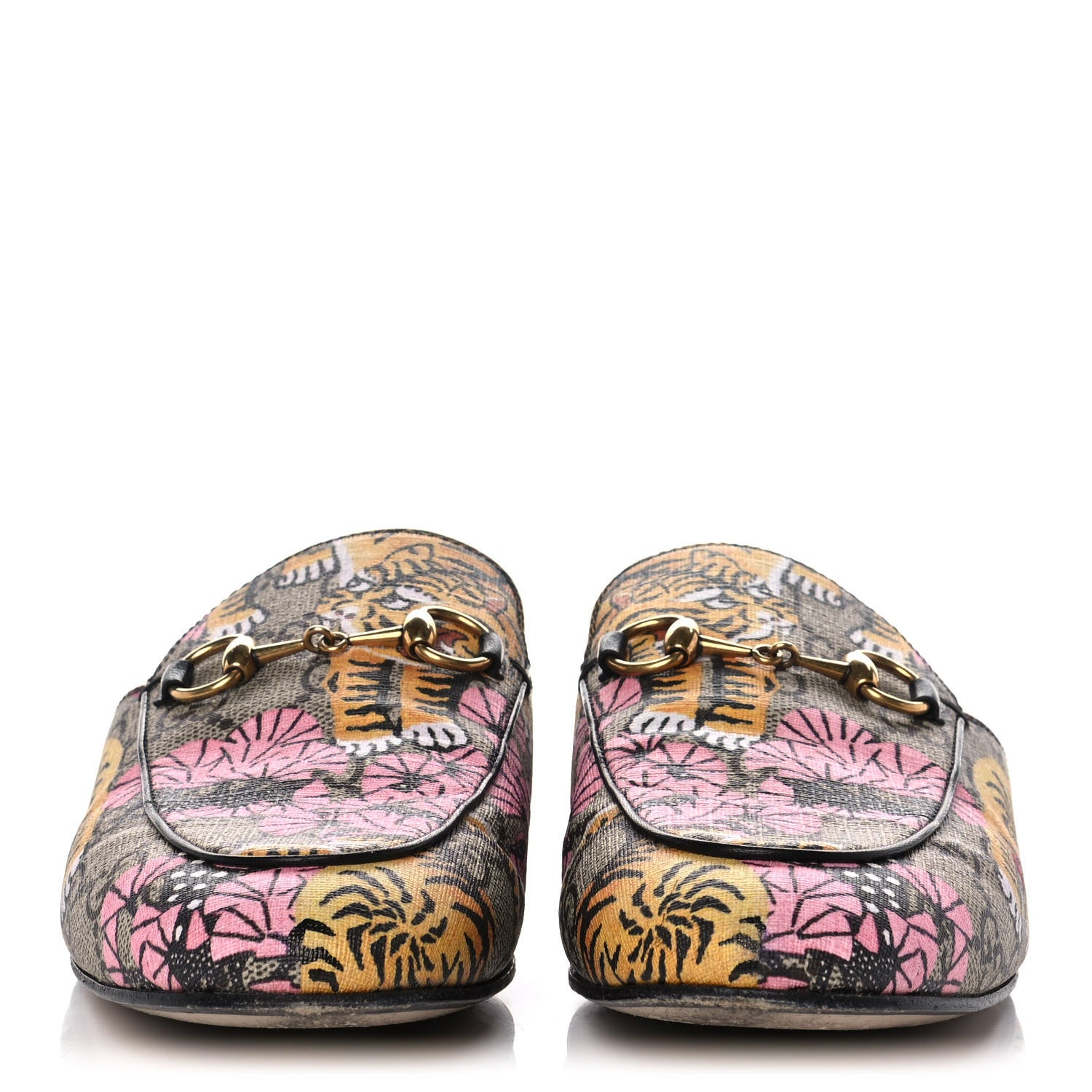 Gucci GG Supreme Monogram Bengal Womens Princetown Slippers 37 Beige Crop Pink 2 of 13