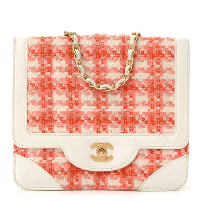 Chanel Tweed Calfskin Square Flap Bag Orange White 1 of 9