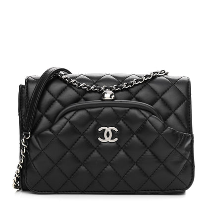 Chanel Lambskin Quilted Kiss Lock Flap Bag Black 1 of 13