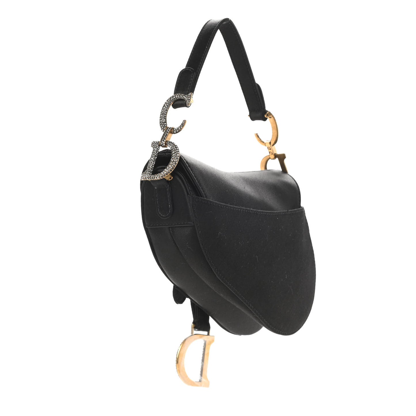 Satin Crystal Mini Saddle Bag Black