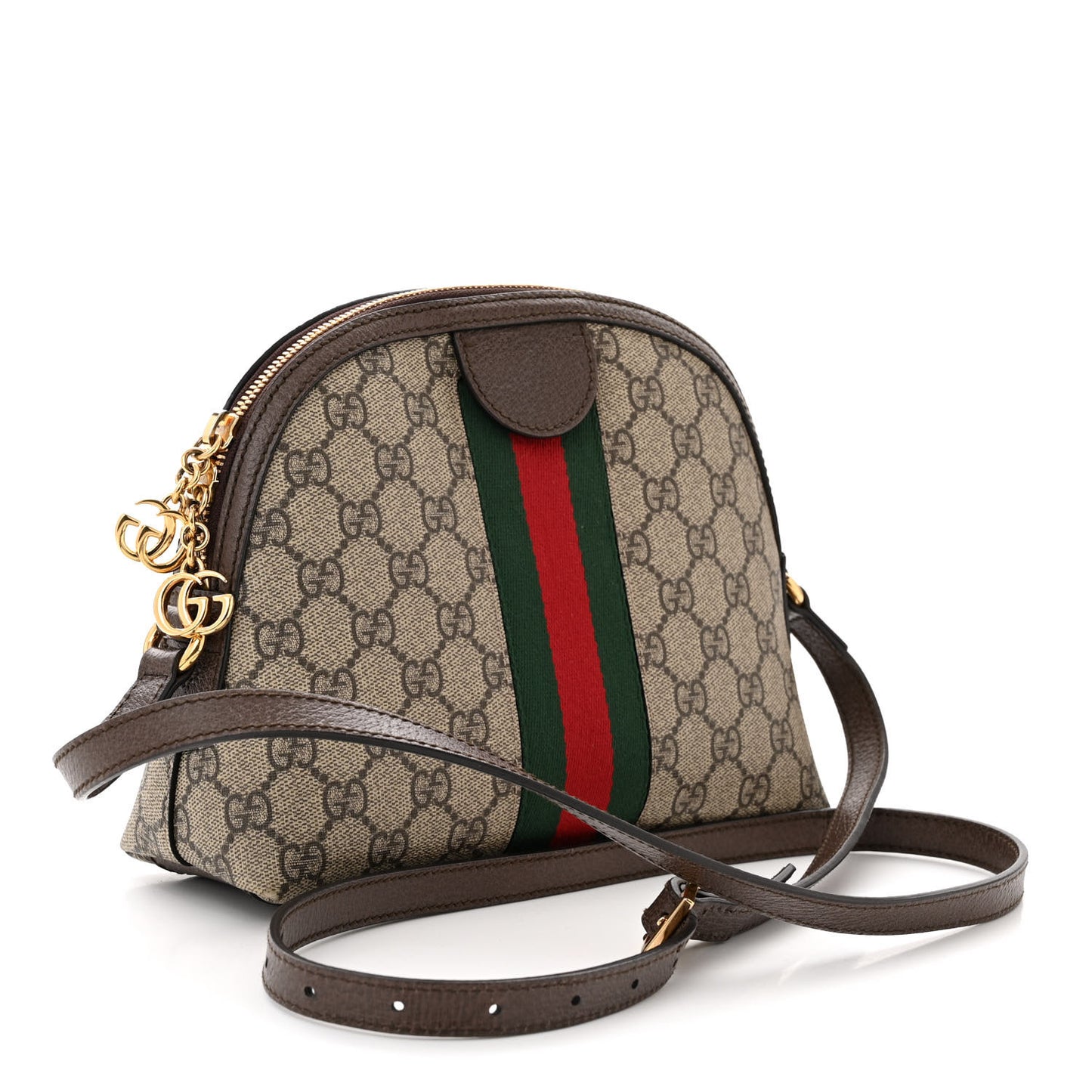 GG Supreme Monogram Textured Dollar Calfskin Web Small Ophidia Dome Shoulder Bag Beige Ebony New Acero