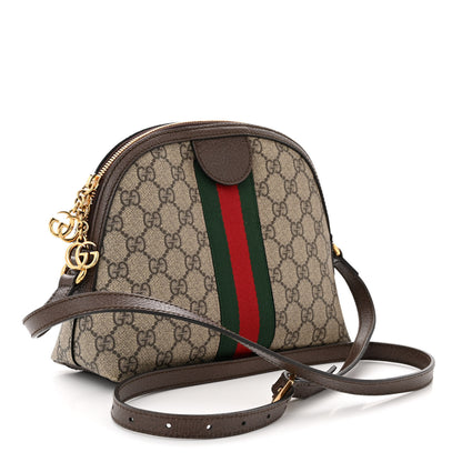 Gucci GG Supreme Monogram Textured Dollar Calfskin Web Small Ophidia Dome Shoulder Bag Beige Ebony New Acero 3 of 13