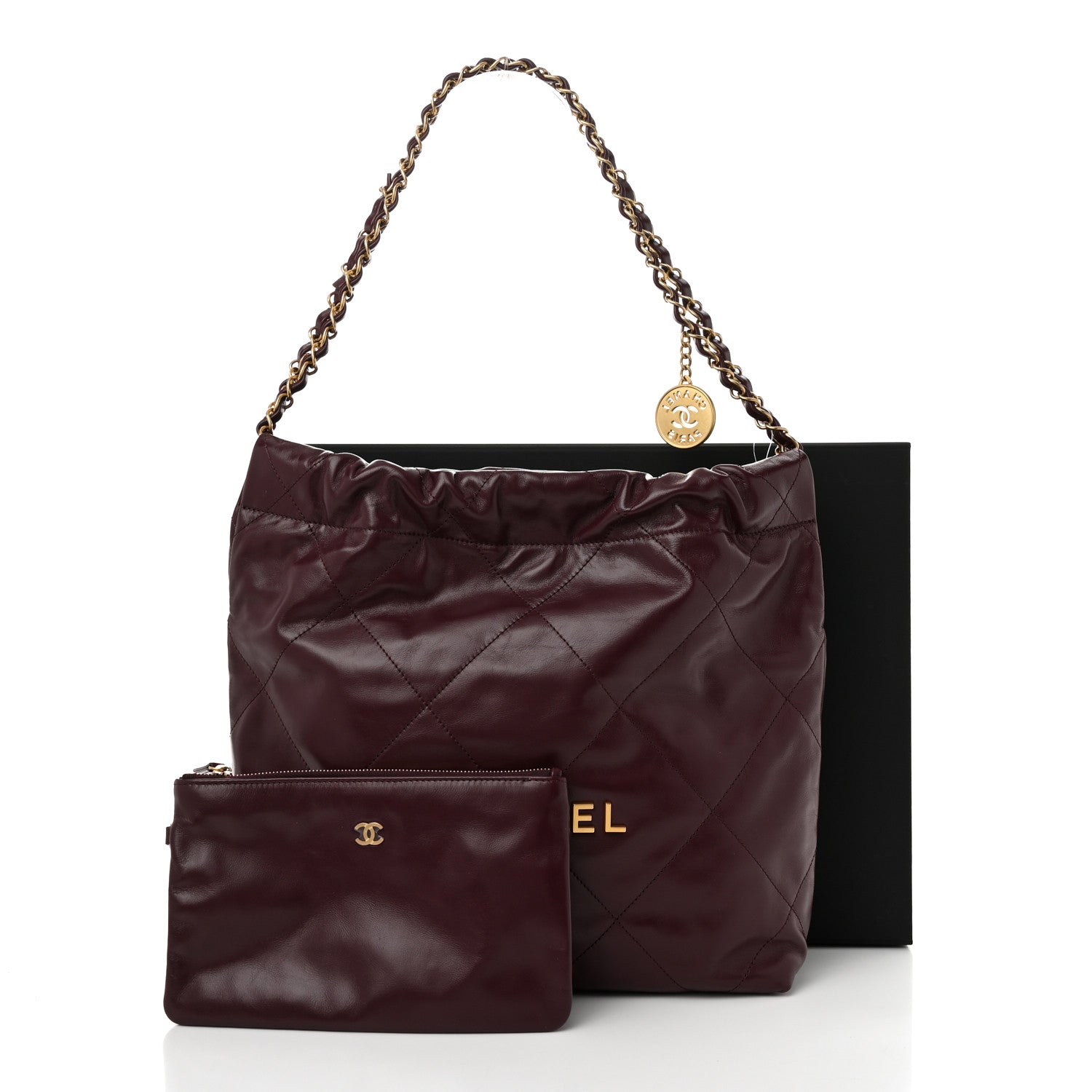Chanel Shiny Calfskin Quilted Small Chanel 22 Dark Burgundy 12 of 12